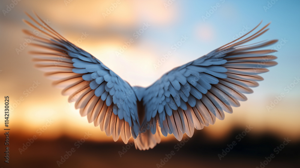 Majestic White Wings Spreading Wide Against a Golden Sunrise, Symbolizing Hope and Freedom Majestic White Wings Spreading Wide Against a Golden Sunrise, Symbolizing Hope and Freedom