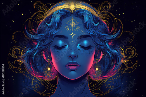 Wallpaper Mural A stunning illustration of the Aquarius zodiac sign, featuring intricate details and vibrant colors. The design highlights the water-bearer pouring glowing streams, symbolizing knowledge, wisdom, and  Torontodigital.ca