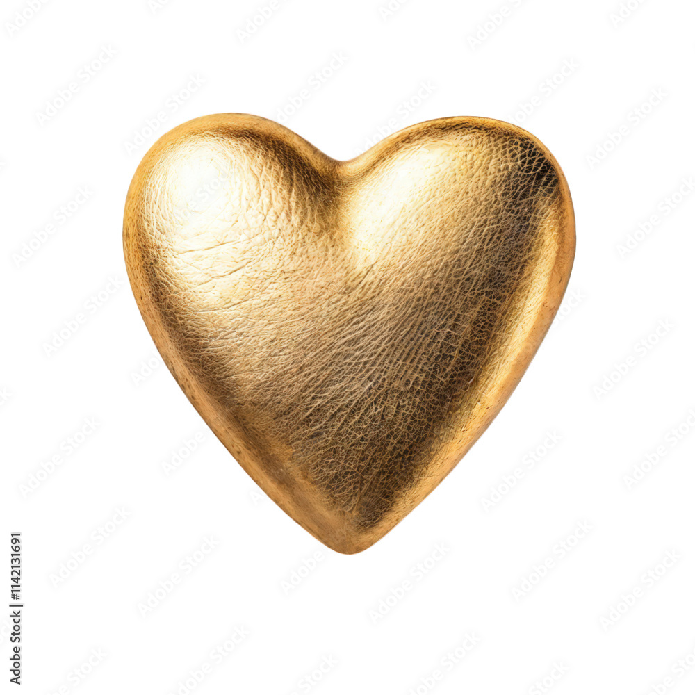 Golden textured heart-shaped decorative element isolated on transparent background