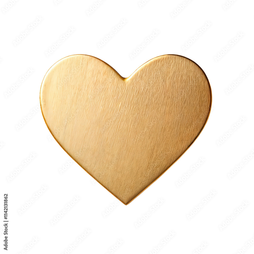 Smooth golden heart-shaped object with flat texture isolated on transparent background