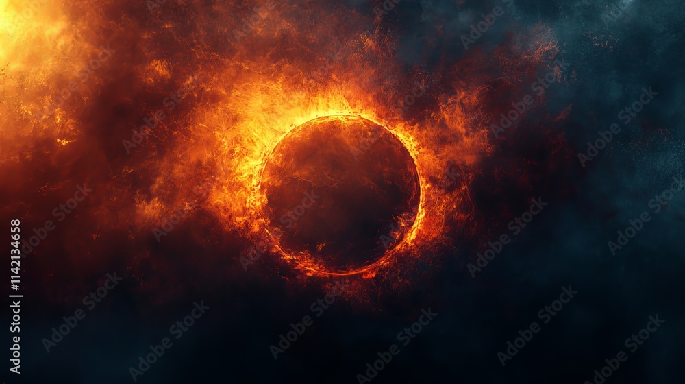 Glowing burning ring dark background grainy gradient orange red yellow black noise texture banner abstract background, Generative AI Glowing burning ring dark background grainy gradient orange red yellow black noise texture banner abstract background, Generative AI