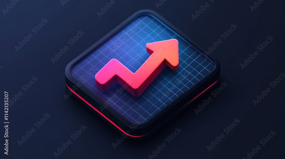 3D digital icon of a rising graph in neon style 3D digital icon of a rising graph in neon style
