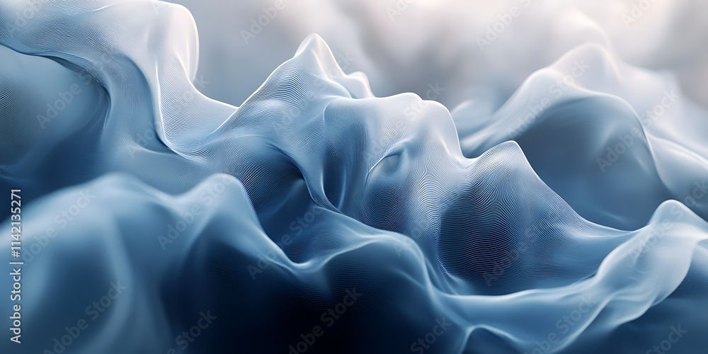 Obraz premium Abstract blue smoke-like waves forming a serene, dreamlike landscape.