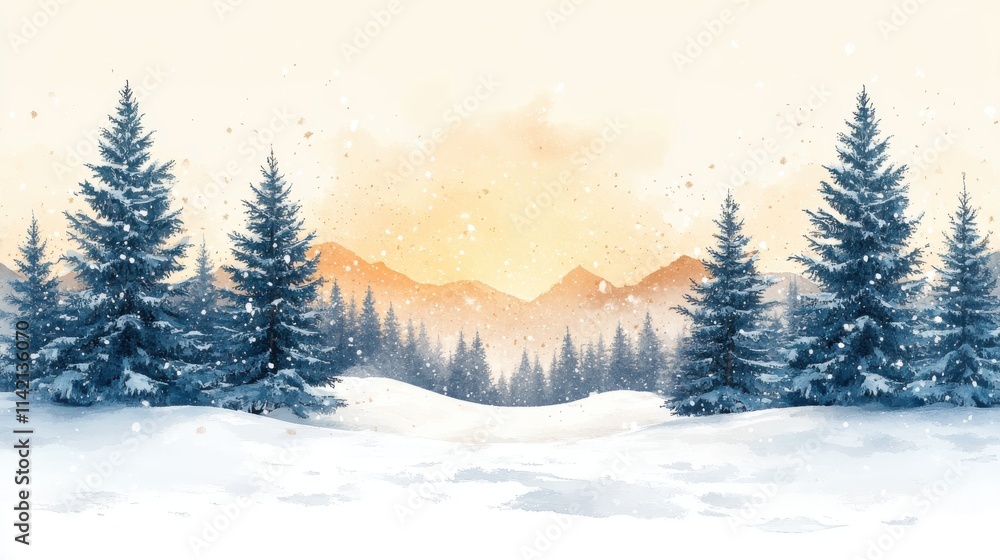 Naklejka premium christmas fir trees in the snow winter landscape illustration