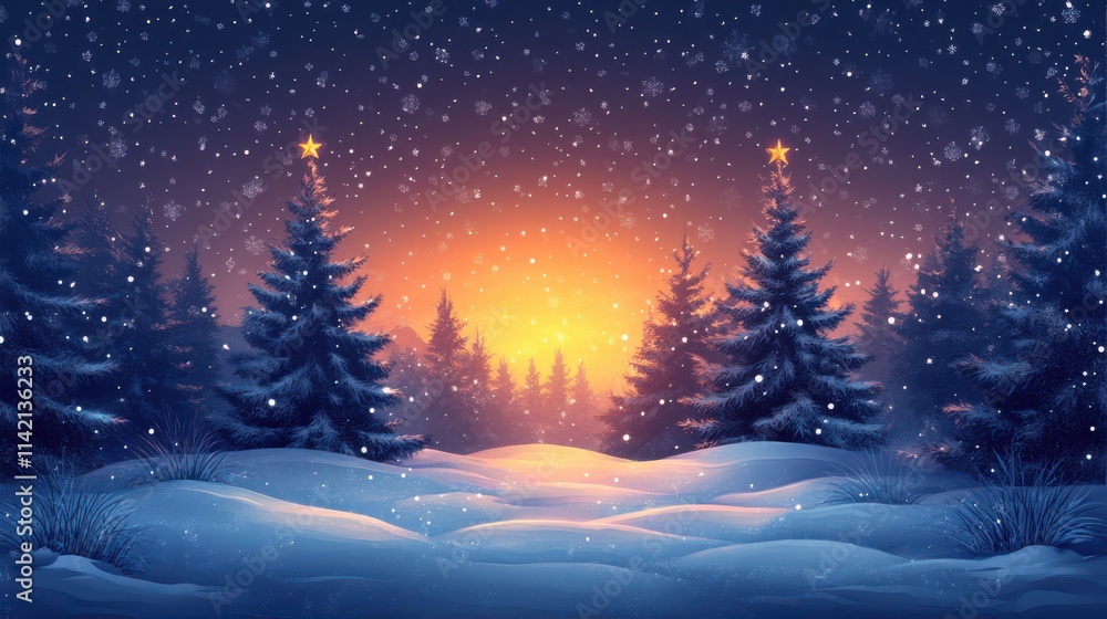 Fototapeta premium christmas fir trees in the snow winter landscape illustration