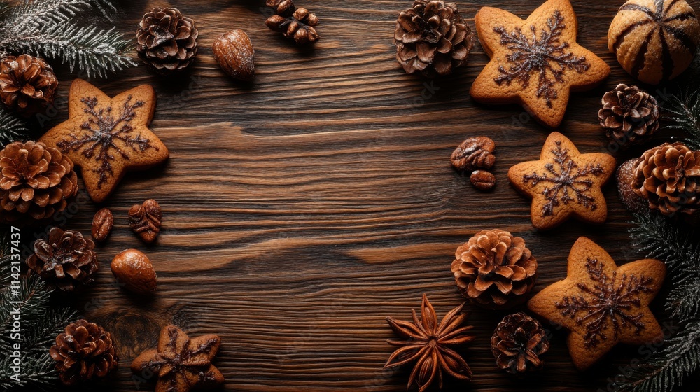 christmas gingerbread cookies on wooden table top view with copy space christmas gingerbread cookies on wooden table top view with copy space