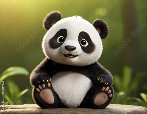 closeup shot of beautiful 3d panda cartoon character blurry background in the forest nature concept wildlife  