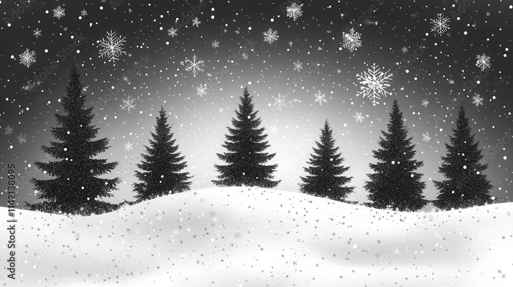 christmas silhouette of fir trees and snowflakes on white background christmas silhouette of fir trees and snowflakes on white background
