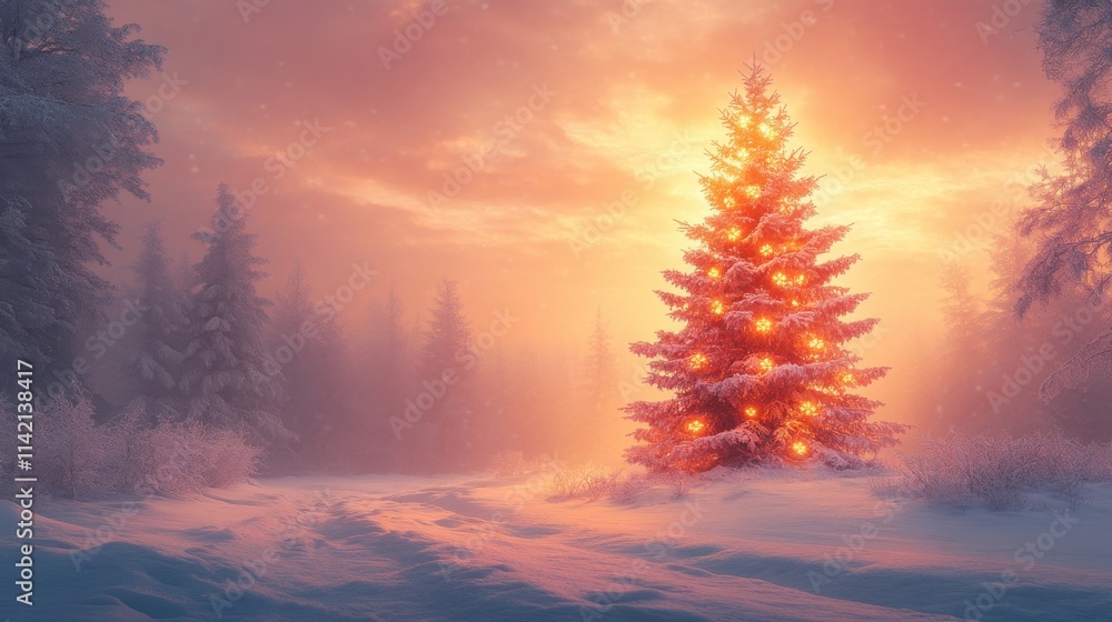 christmas tree in winter landscape digital with copy space christmas tree in winter landscape digital with copy space