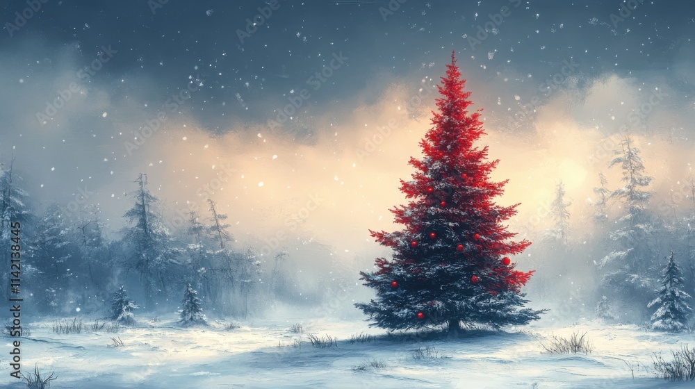 christmas tree in winter landscape digital with copy space christmas tree in winter landscape digital with copy space