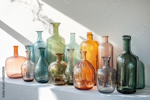 Wallpaper Mural Glass bottles of varying shapes and colors sit in sunlight Torontodigital.ca