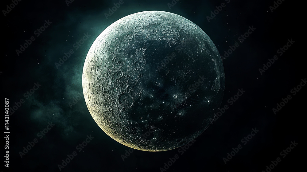 Dark, detailed moon in space. Dark, detailed moon in space.