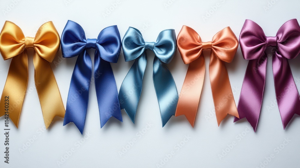 colorful ribbons and bows on white background with space for text colorful ribbons and bows on white background with space for text