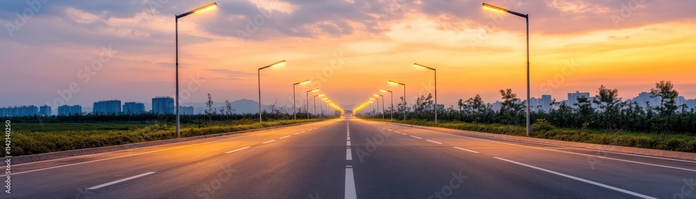 Experience the future of sustainable travel with this deserted highway powered by smart solar panel street lighting, a solar panel green utility concept envisioning clean energy infrastructure with Experience the future of sustainable travel with this deserted highway powered by smart solar panel street lighting, a solar panel green utility concept envisioning clean energy infrastructure with