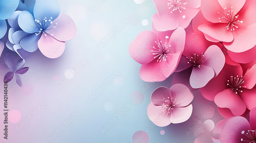 Delicate Pink and Blue Paper Flowers Background Delicate Pink and Blue Paper Flowers Background