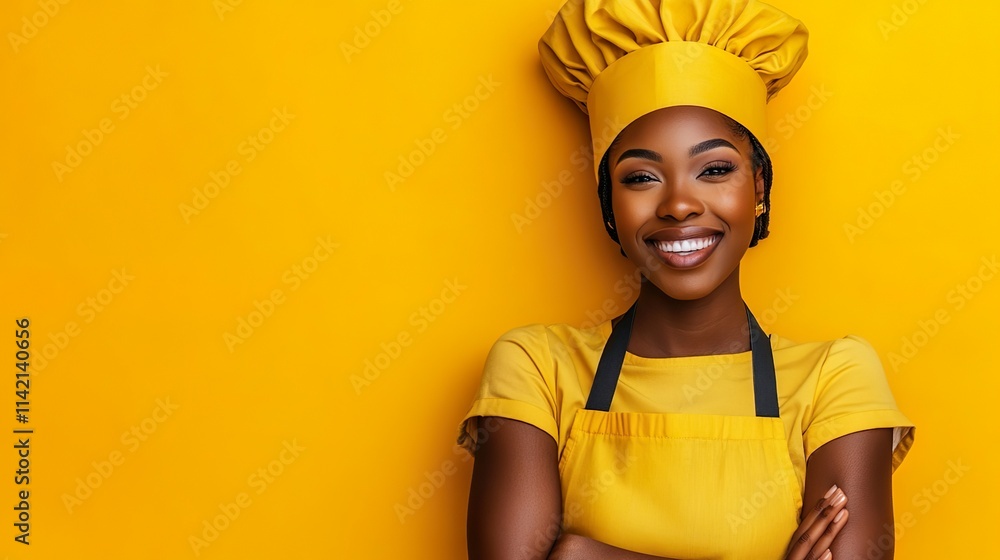 Professional Female Chef Smiling in White Uniform Bright Orange Background Confident Pose Professional Female Chef Smiling in White Uniform Bright Orange Background Confident Pose