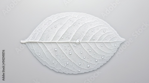 White Leaf with Water Droplets on a Light Background