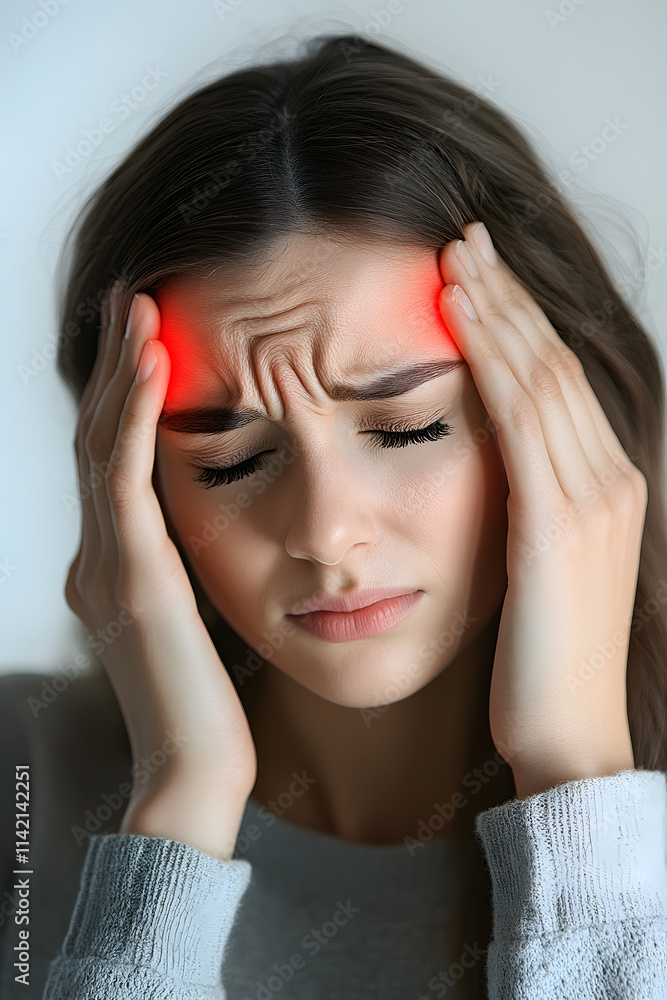 Fototapeta premium woman experiencing head pain with pained expression on her face