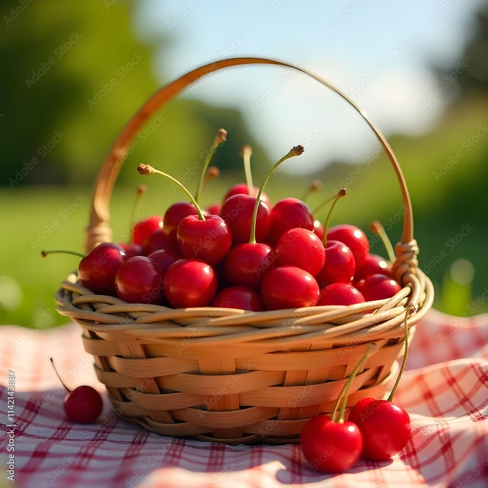 cherries in basket cherries in basket