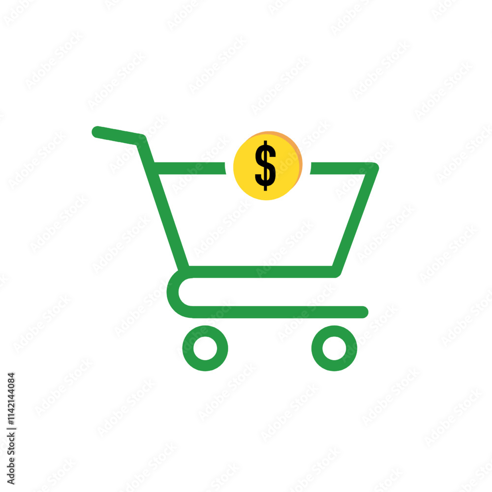 vector shopping cart icon and coin money for supermarket concept vector shopping cart icon and coin money for supermarket concept