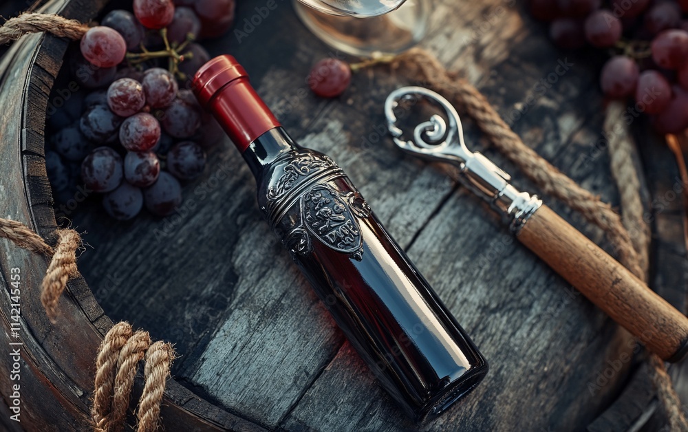 Naklejka premium wine bottle and grapes