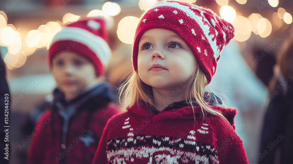 Children wearing Christmas winter coat in festival.