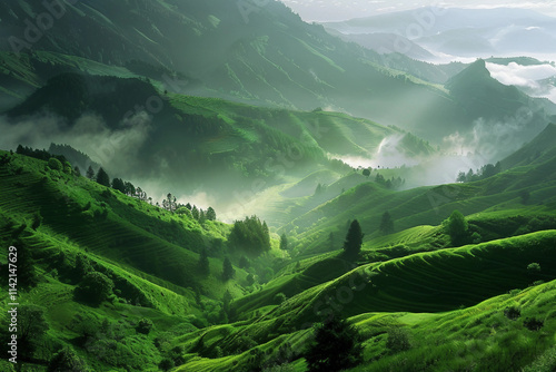 Picturesque Green Mountain with Rolling Hills and Fresh Air photo