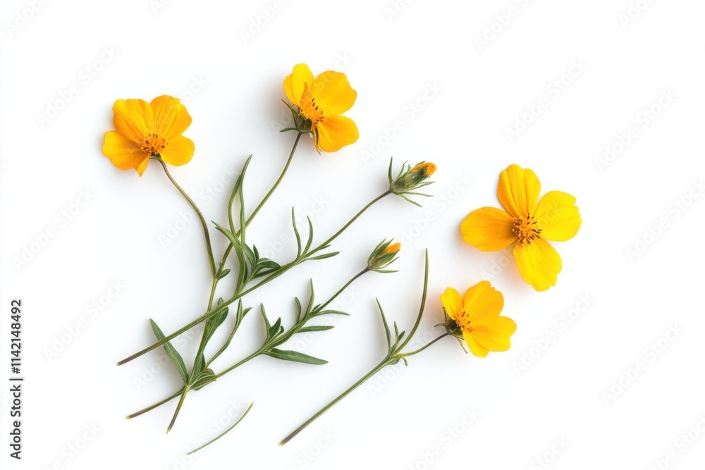 Helianthemum plant on a white plain, isolated top view, clear definition, contrast Helianthemum plant on a white plain, isolated top view, clear definition, contrast