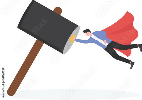 businessmen overwhelmed by big hammer
