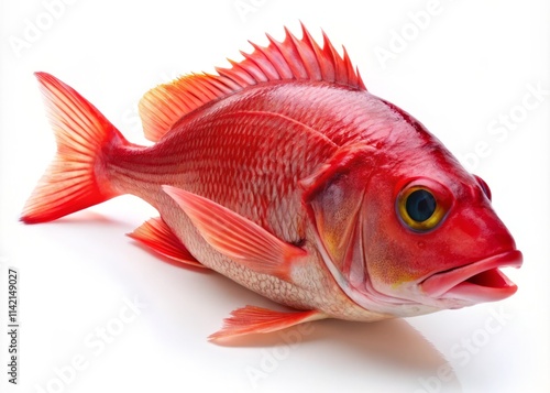 Fresh Red Snapper Fish Close-up, Worm's Eye View, Isolated White Background - High-Resolution Seafood Image