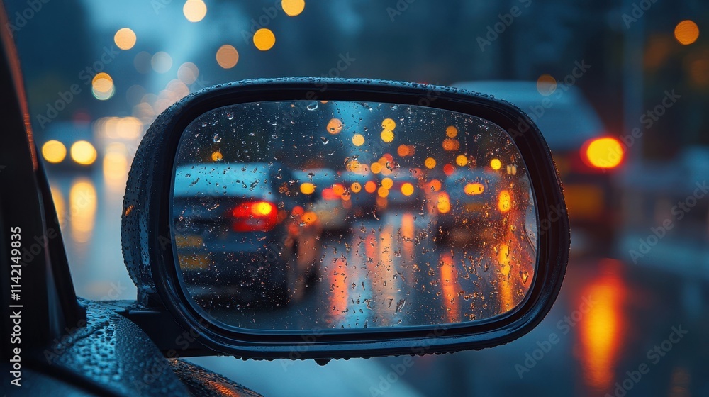 pictured in the rearview mirror was a congested traffic are pictured in the rearview mirror was a congested traffic are