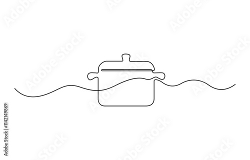 Continuous Line Drawing of Cooking Icon. Hand Drawn Symbol Vector Illustration, Boiling Single Line Icon. Saucepan Single Line Icon.