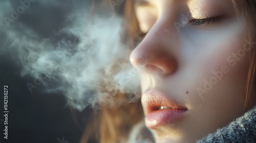 Wallpaper Mural Woman Exhaling Breath Cold Winter Air Torontodigital.ca