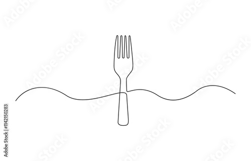 Spoon fork place mat one line drawing continuous, One line art illustration of knife and fork isolated on white background, Serving spoon, Icon, Vector drawing, One line art, A simple drawing.