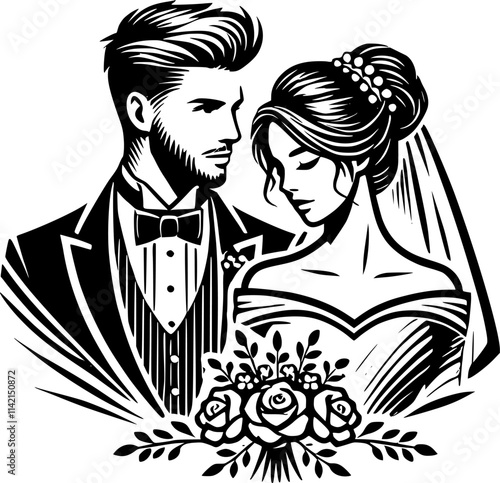 groom & bride vector art