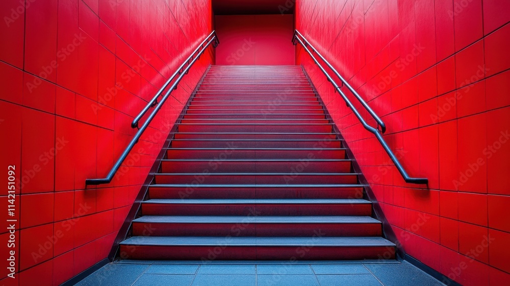 Obraz premium red stairs outside the building stairs leading into the stadium stairs being ascended by some individual