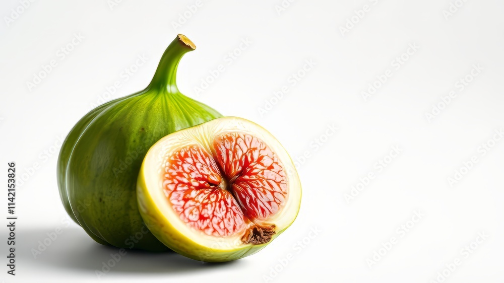 Close-up Green Fig, White Background, High-Quality Photo, Studio Lighting, Food Photography Close-up Green Fig, White Background, High-Quality Photo, Studio Lighting, Food Photography