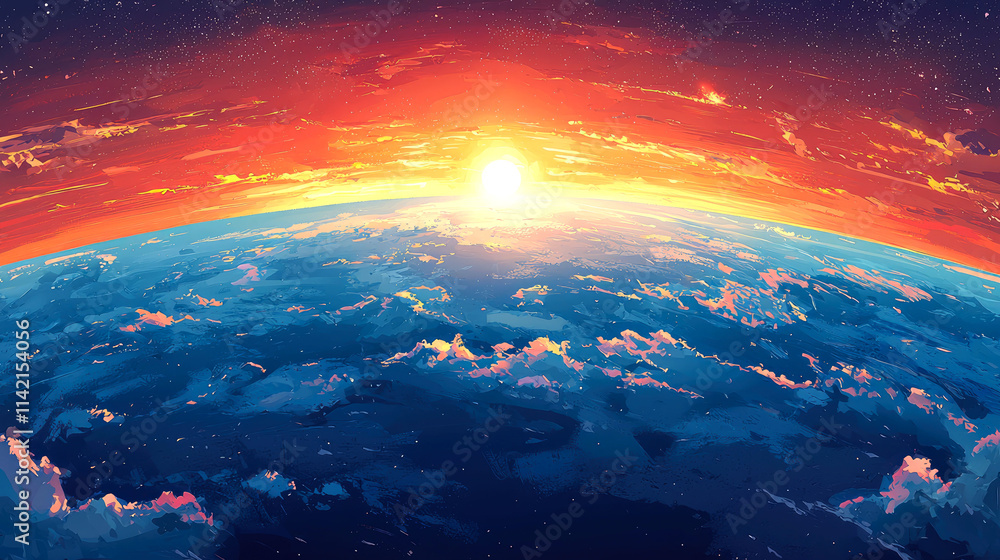 Fototapeta premium Fiery sunrise over Earth.