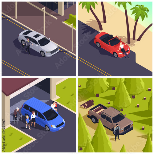 Isometric Vehicle Scenes in Urban and Natural Settings