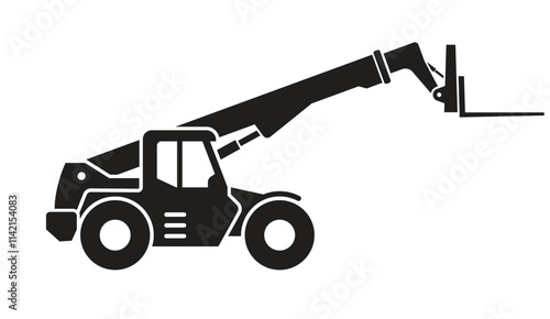 simple construction loader handler boom lift truck construction vehicle silhouette side view icon symbol vector isolated on transparent background