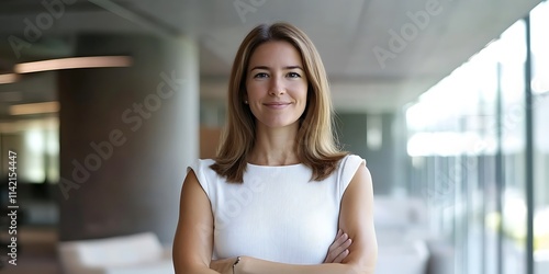 Free Download Portrait of a female accountant standing confidently in a financial office - GFXLoad
