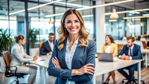 Successful, happy businesswoman smiling confidently in a modern office environment, representing teamwork, collaboration, and career success.
Free Download Successful, happy businesswoman smiling confidently in a modern office environment, representing teamwork, collaboration, and career success.
- GFXLoad