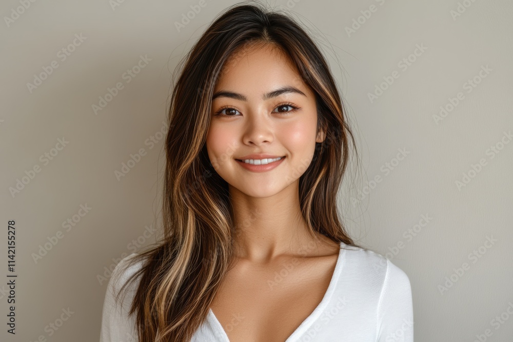 Confident young asian woman smiling stand isolated on background, Generative AI Confident young asian woman smiling stand isolated on background, Generative AI