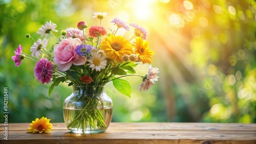 Wallpaper Mural A delicate arrangement of colorful flowers in a glass vase, with soft sunlight filtering through the leaves and petals Torontodigital.ca