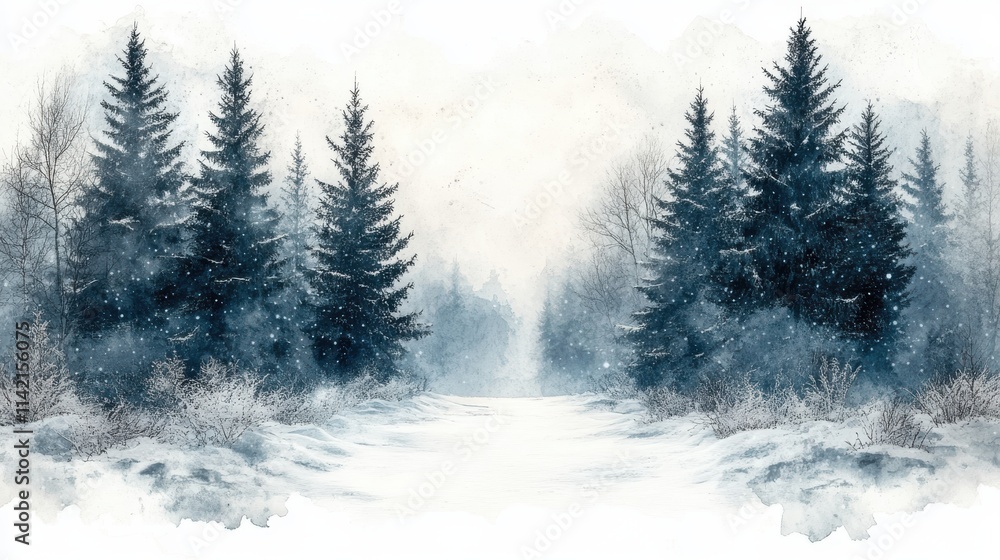 winter background with snowflakes and fir trees copy space winter background with snowflakes and fir trees copy space