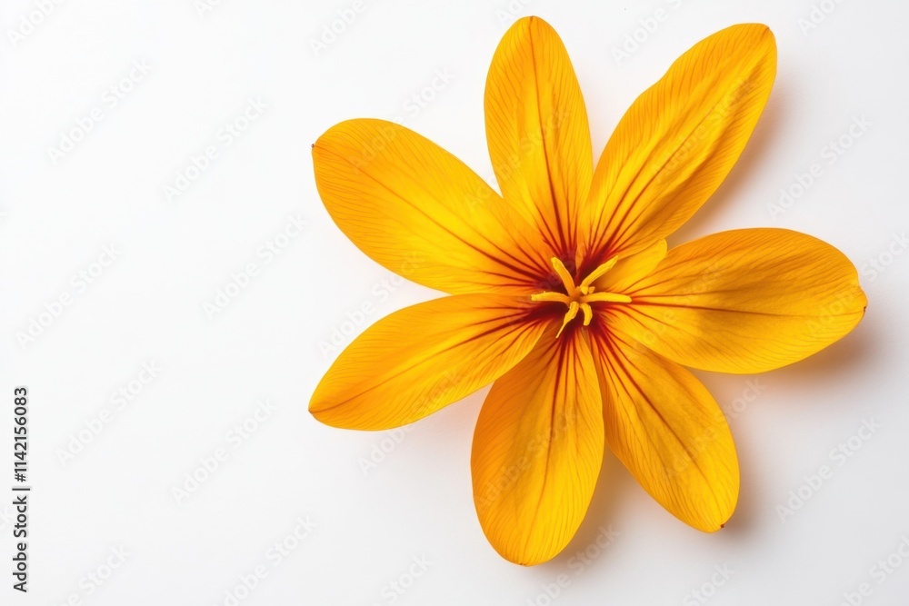 Saffron flower in high-contrast top view, isolated on white background, focus on clarity and form Saffron flower in high-contrast top view, isolated on white background, focus on clarity and form