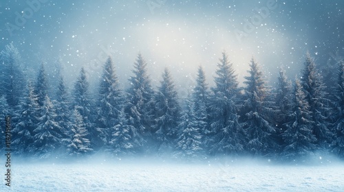 Wallpaper Mural winter background with snowflakes and fir trees copy space Torontodigital.ca
