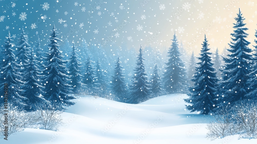 winter landscape with fir trees and snowflakes copy space winter landscape with fir trees and snowflakes copy space