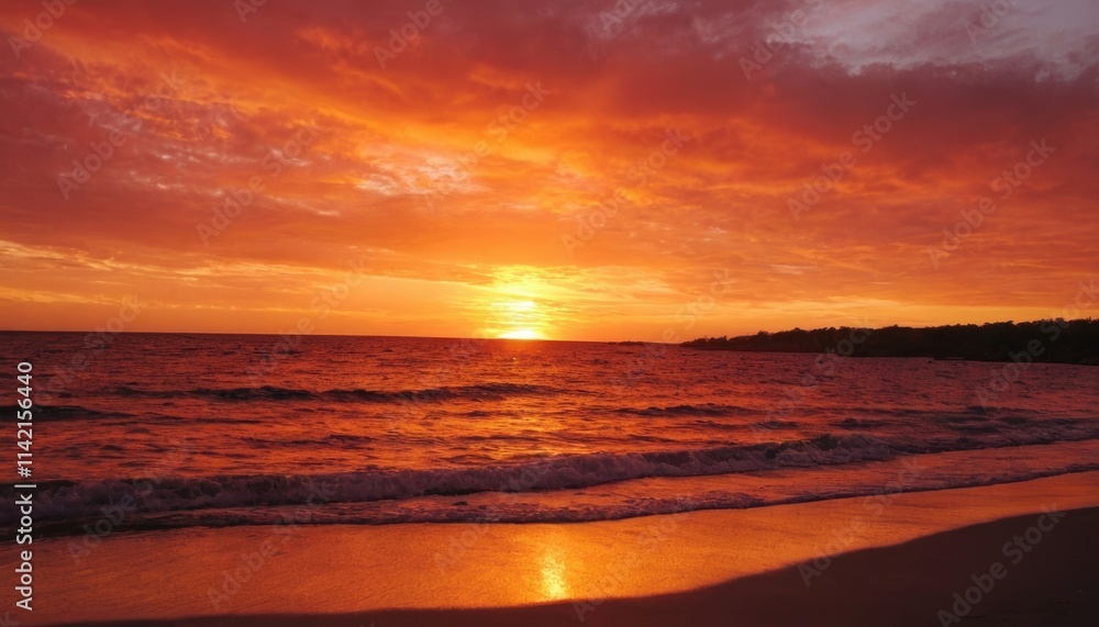 A vibrant sunset with the sun dipping below the horizon, creating a colorful sky A vibrant sunset with the sun dipping below the horizon, creating a colorful sky