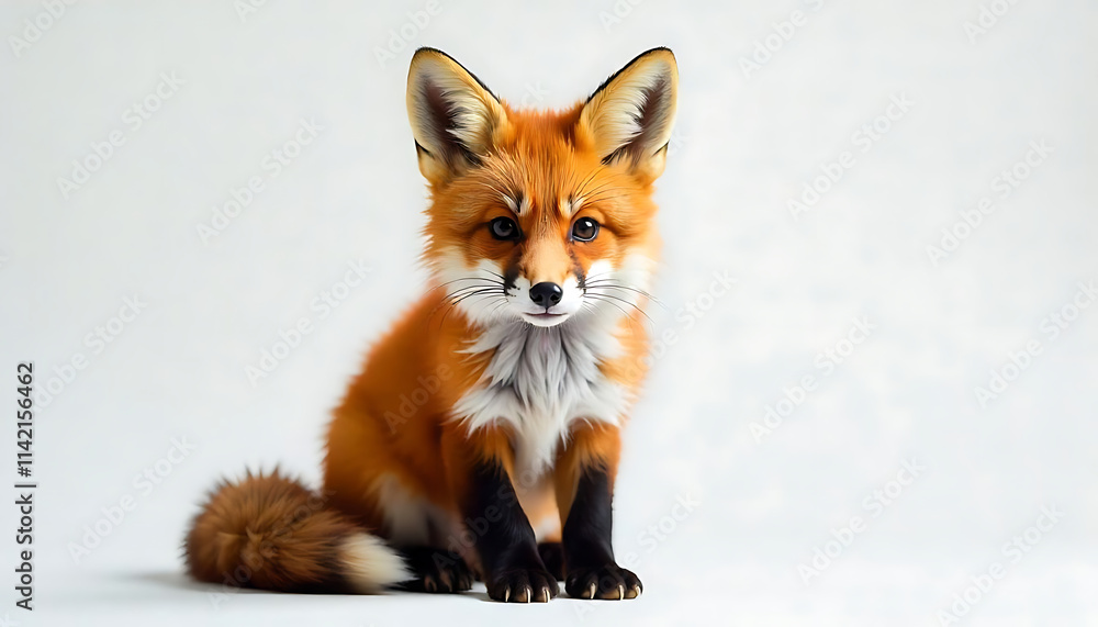 A young red fox with large ears and a fluffy tail sitting on a white background, Adorable fox cub with big eyes and fluffy tail, red fox cub, created with generative ai A young red fox with large ears and a fluffy tail sitting on a white background, Adorable fox cub with big eyes and fluffy tail, red fox cub, created with generative ai